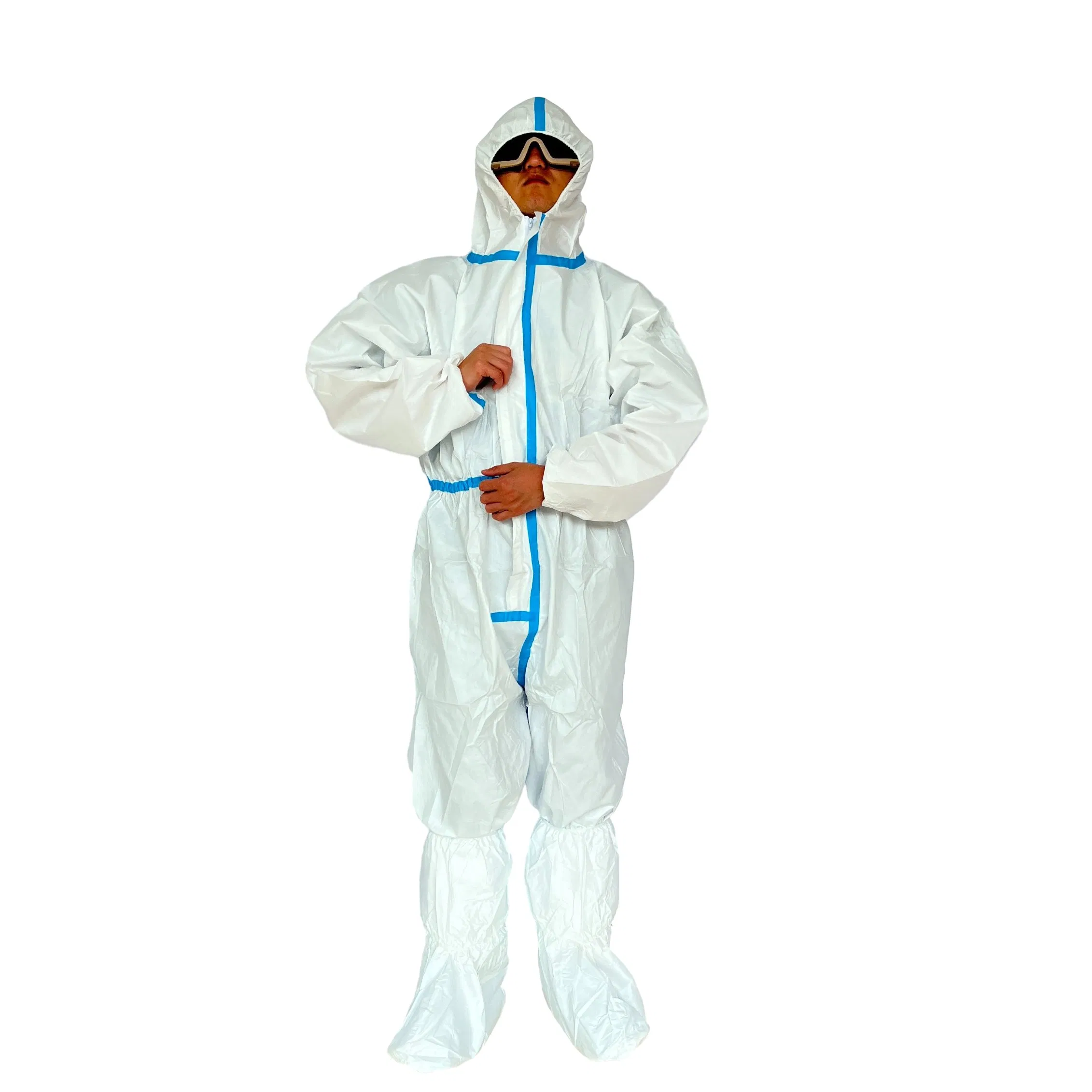 55/60g Coverall Made in China Type5/6 White Color Waterproof Disposable Protective Clothing Microporous Coverall