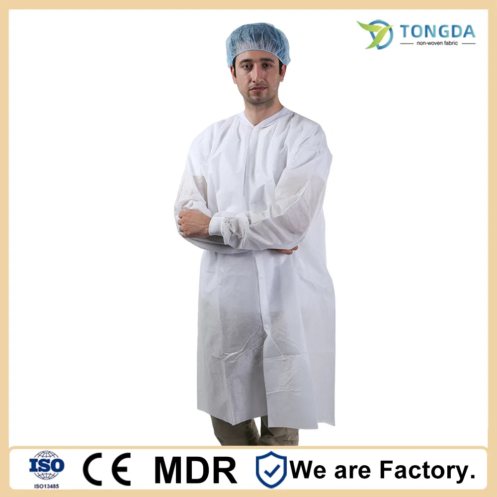 Disposable White Nonwoven Dental Clinic Anti-dust Working Clothing Snap Closure Lab Coat