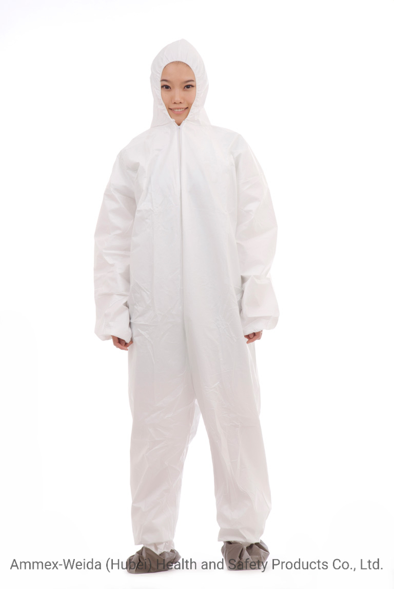 Fluid-Resistance Disposable SMS Protective Coverall with Hood for Sale