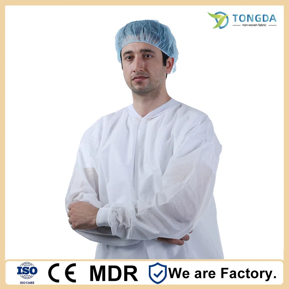 Disposable White Nonwoven Dental Clinic Anti-dust Working Clothing Snap Closure Lab Coat