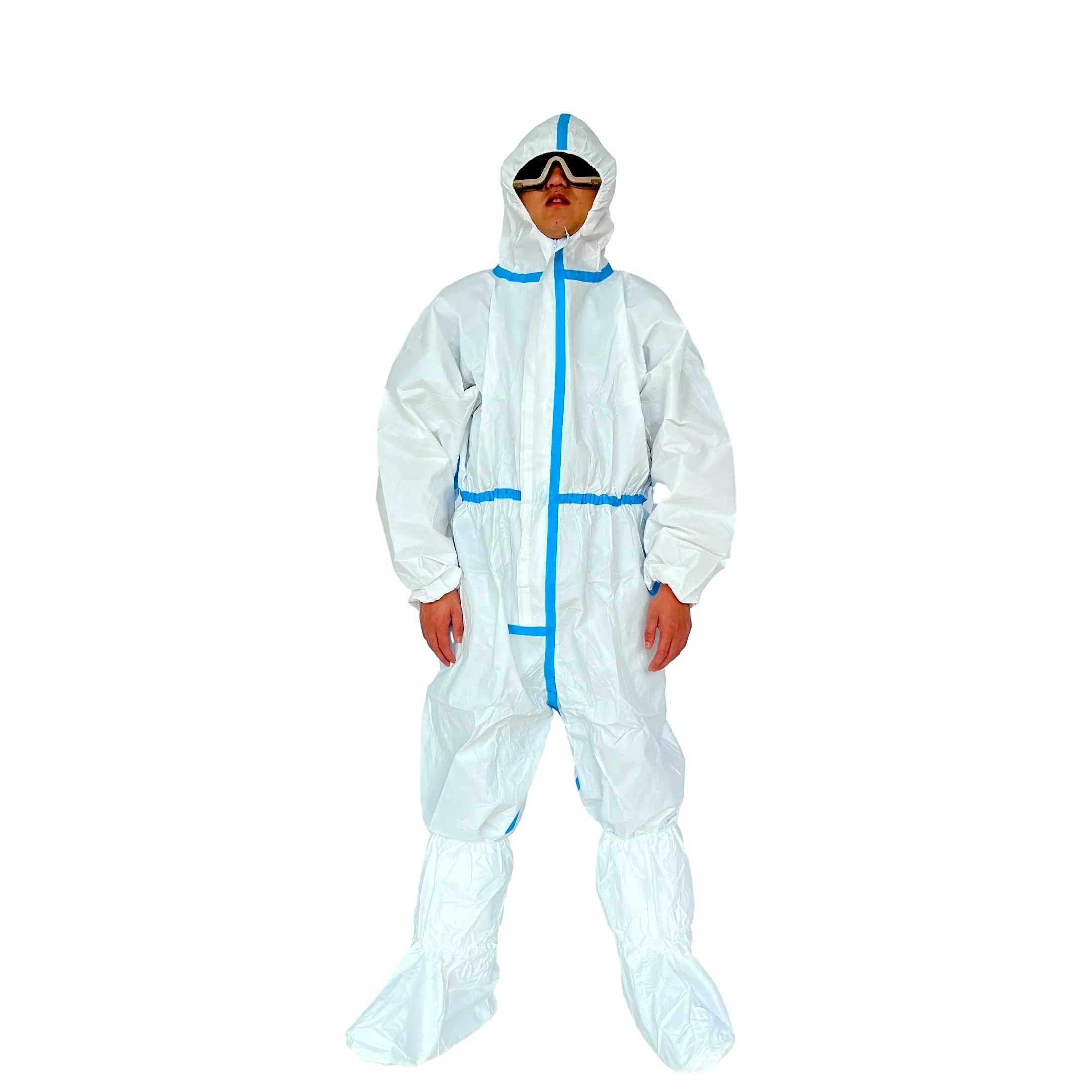 55/60g Coverall Made in China Type5/6 White Color Waterproof Disposable Protective Clothing Microporous Coverall