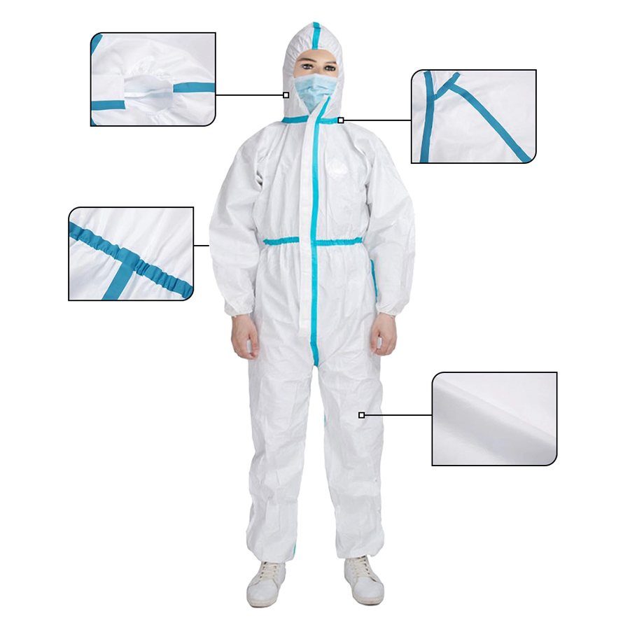 Medmount Disposable Safety Waterproof SMS Microporous Protection Coverall with Hood/Collar/Boot