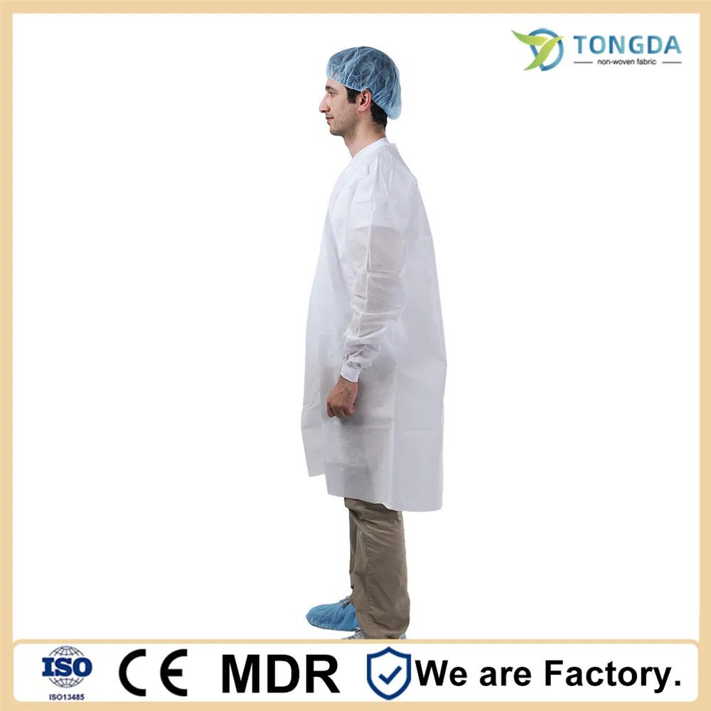Disposable White Nonwoven Dental Clinic Anti-dust Working Clothing Snap Closure Lab Coat