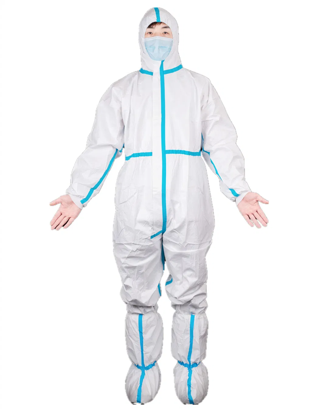 medical coverall with blue tape