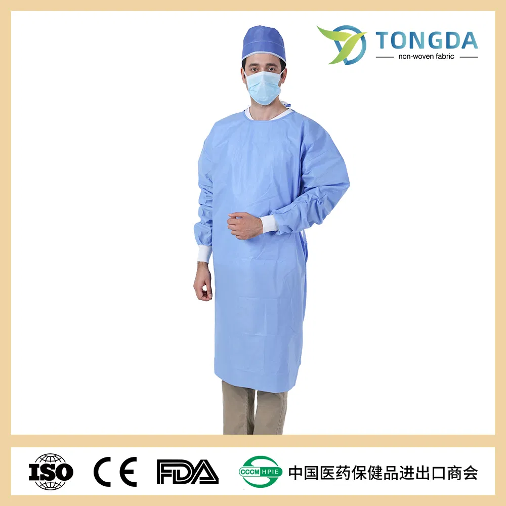 CE FDA Disposable SMS Reinforced Surgical Gown with Knitted Cuff and Wrapper