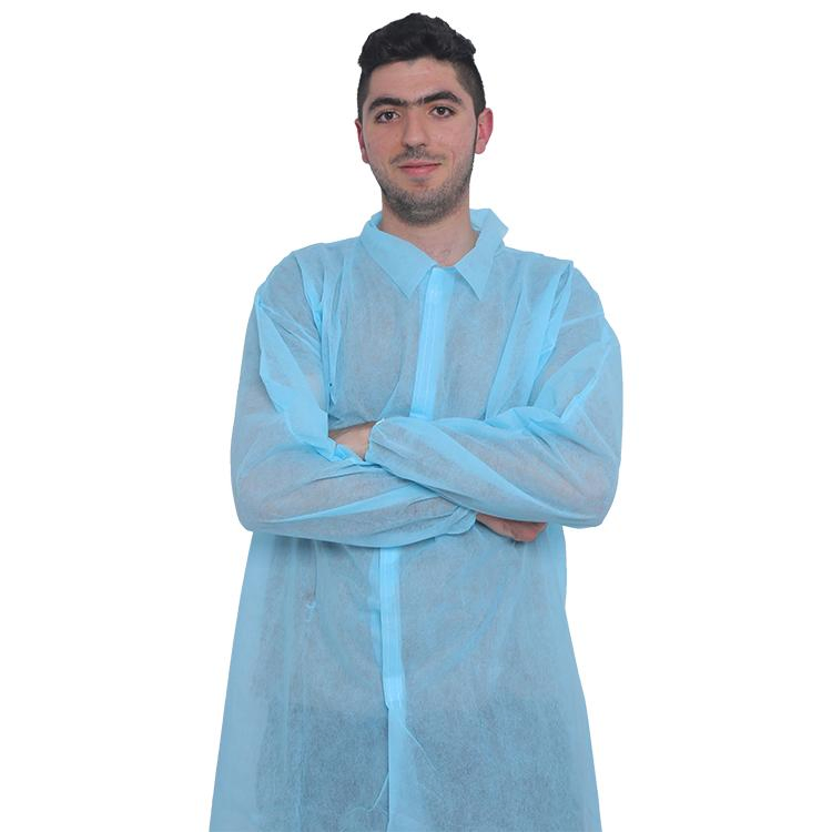 Unisex PP 35GSM Blue Non Woven Disposable Lab Coat with Individual Package