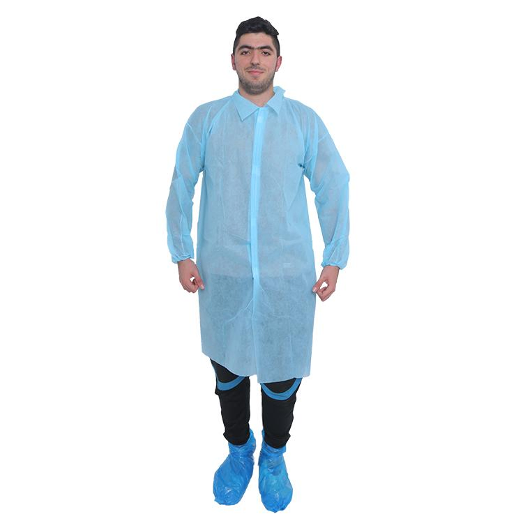 Unisex PP 35GSM Blue Non Woven Disposable Lab Coat with Individual Package
