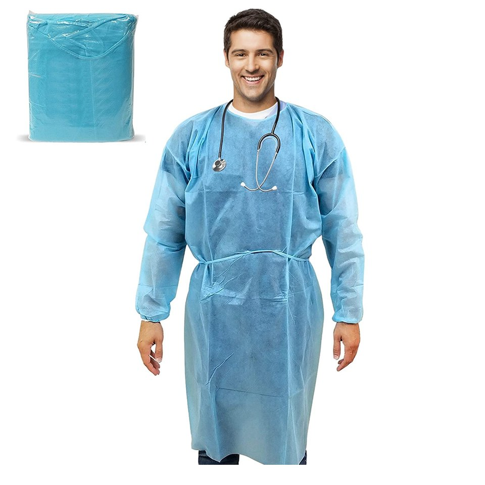 Disposable Blue PP Medical Gowns with Elastic Cuffs 15-50GSM Isolation Gowns in Cheap
