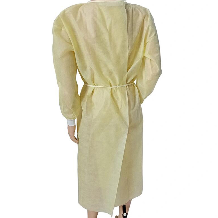 Medical Disposable Yellow Isolation Gown SMS PP Non Woven 20GSM 21GSM 23GSM Isolation Gown with Elastic Cuffs
