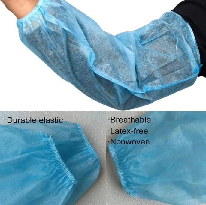 Disposable Non-Woven Sleeve Covers for Arms Over Sleeves Latex-Free Hazmat Sleeves Covers Arm Protector with Elastic Ends Blue