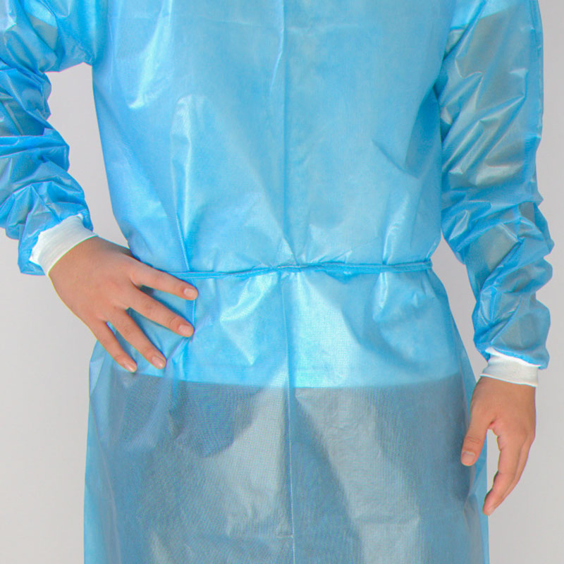 Customized Logo Blue Non-Woven Laminated 45GSM Dust-Proof Disposable PP PE Isolation Gown