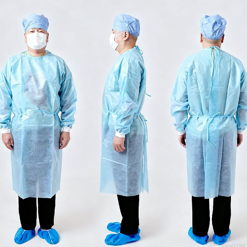 Waterproof Blue/Yellow/White Color Knitted Cuffs Medical SMS/PP/PE Disposable Isolation Gown