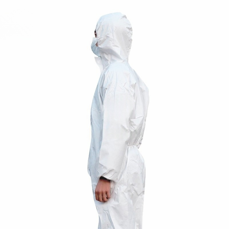 Disposable Hooded Zipper Closure White Microporous Coverall with Elastic Wrist Ankles