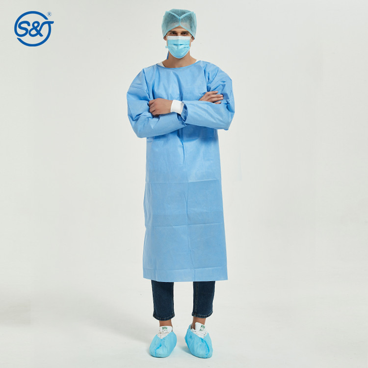 SJ Disposable Nonwoven SMS Surgical Gown Isolation Gown 3-Layer Laminated Lace Tied on Back One Piece EN 13795-1 Standard