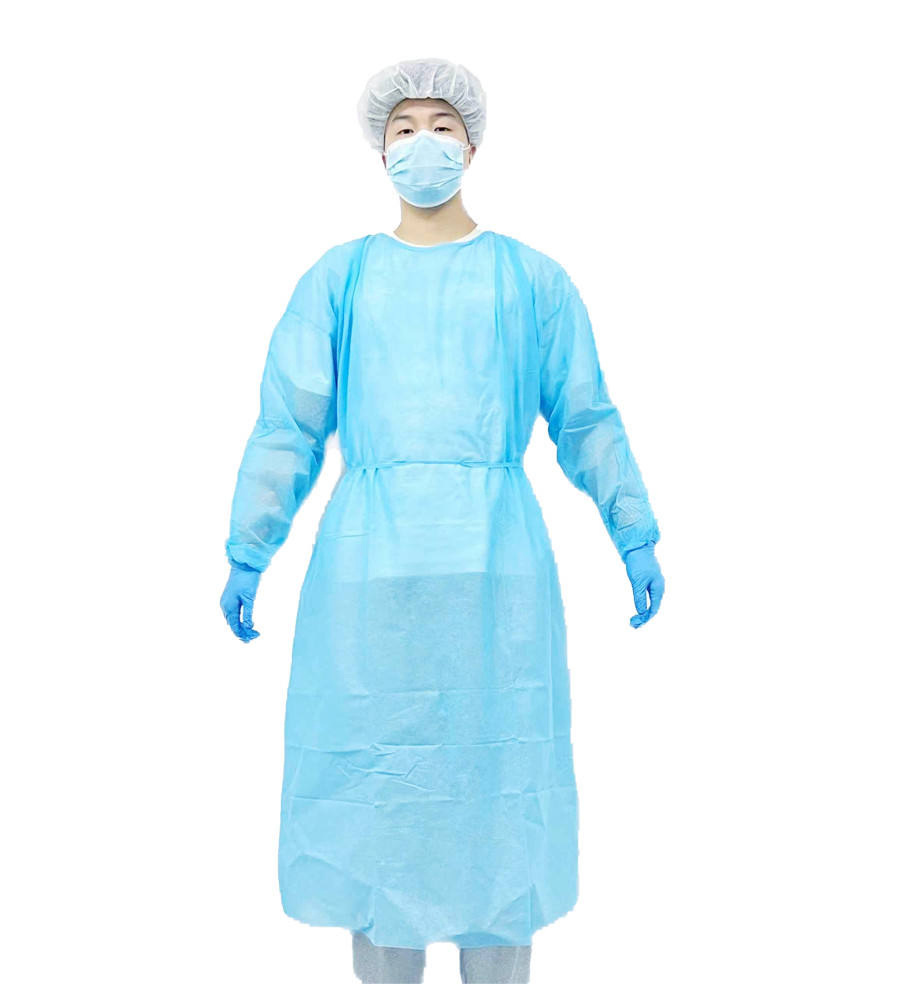 Cost-Effective Disposable Surgical Gown Waterproof Blue Color Knit Cuffs Medical SMS Isolation Gown