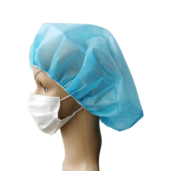 Best Selling Non Woven PP SMS Round Crimped Pleated Strip Bouffant Head Cover Disposable Cap with Elastic Band