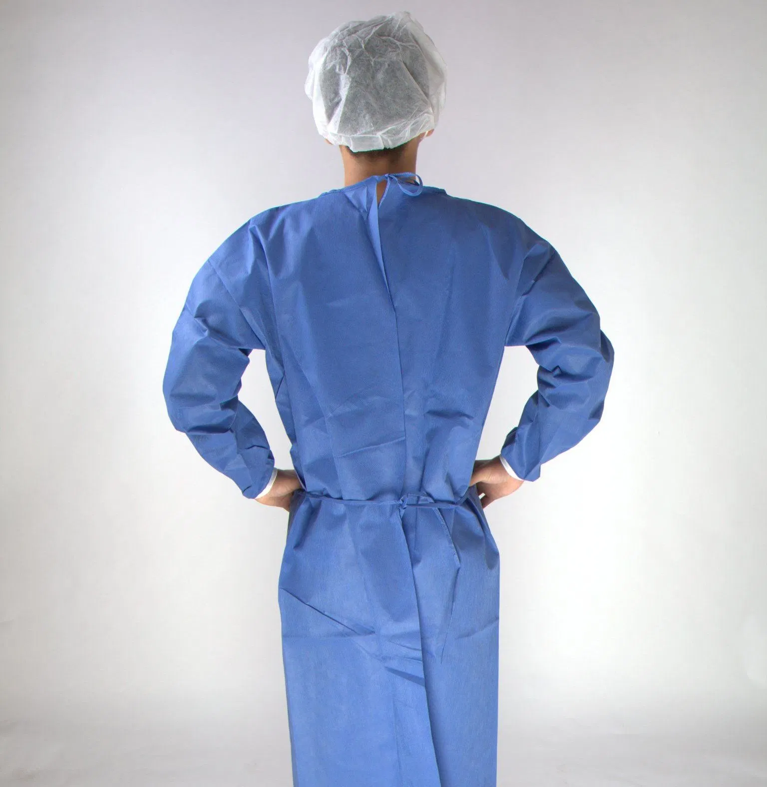Sell Well Dust-Proof Surgical Gown 40GSM Blue Disposable SMS Non-Woven Isolation Gown