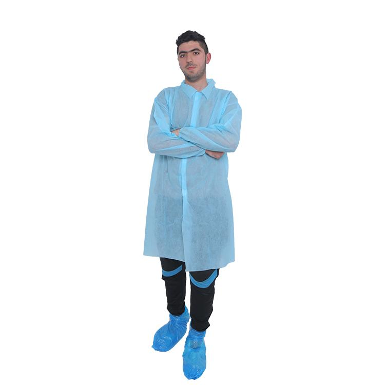 Unisex PP 35GSM Blue Non Woven Disposable Lab Coat with Individual Package