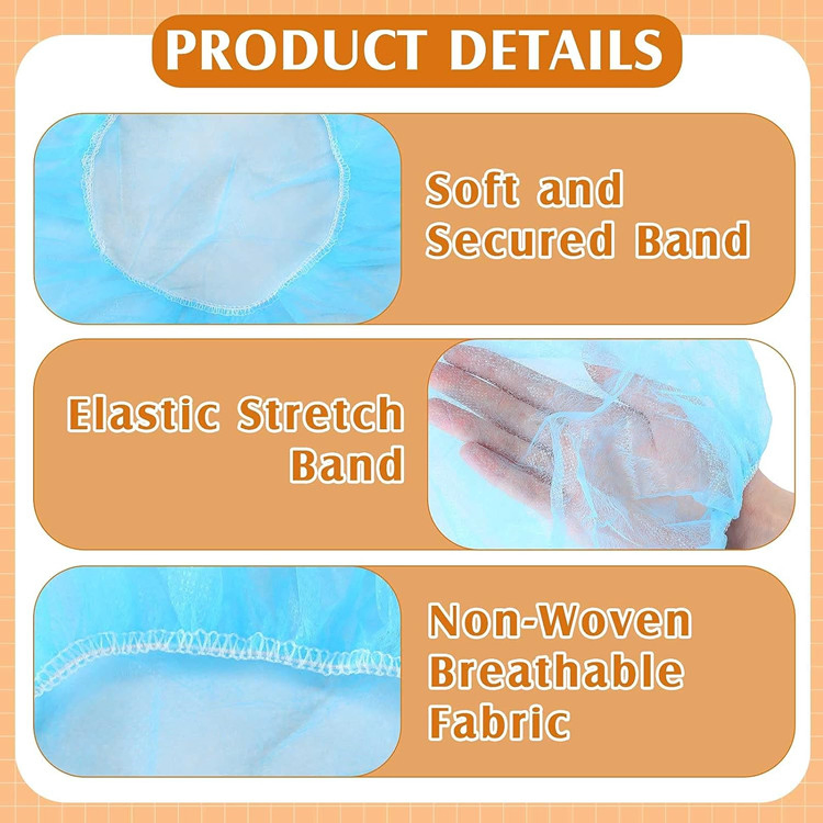 SJ Disposable Bouffant Cap Non Woven Hair Net Elastic Dust Cap Unisex Non Pleated Mob Cap Bulk Stretchable Hairnet