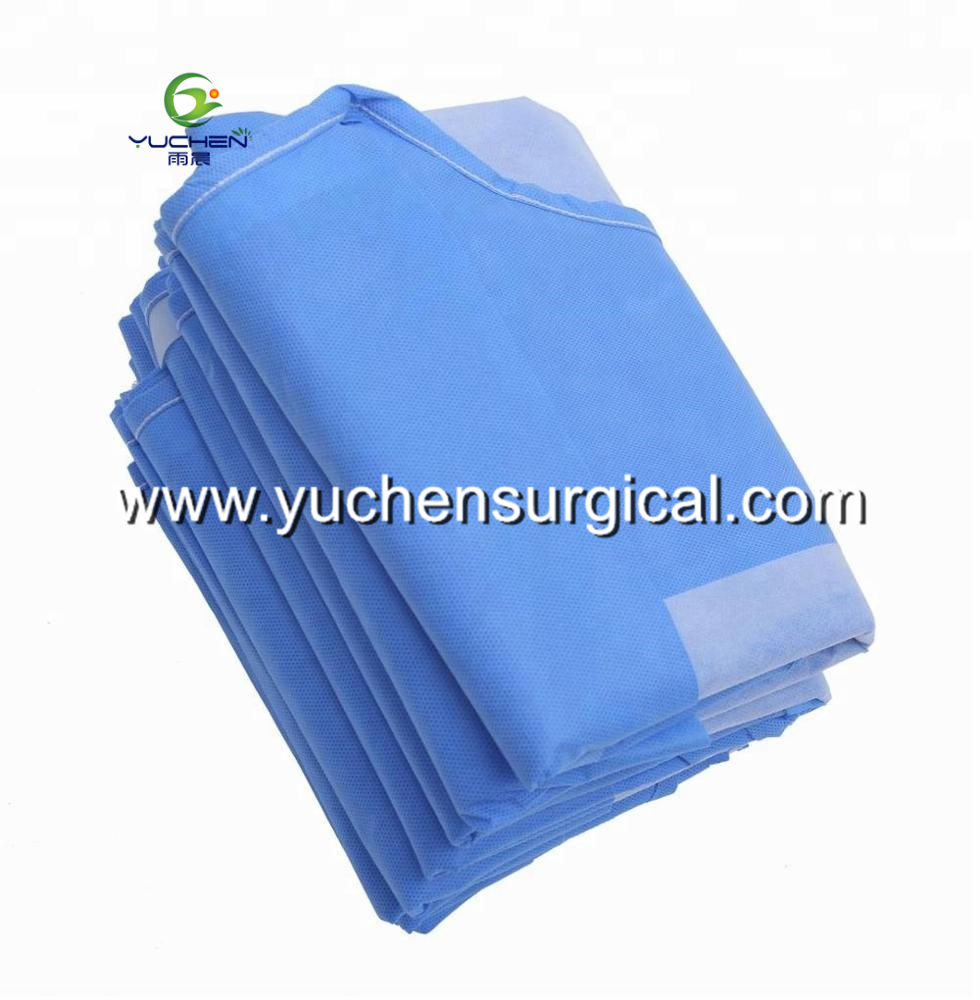 117X153cm Disposable Reinforced Surgical Gown Blue Color SMS Waterproof Blood Fluid Resistant