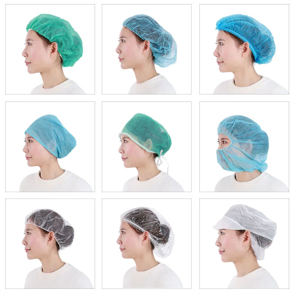 Wholesale Disposable PP Non Woven Strip Clip Cap Bouffant Head Cover Hair Net Doctor Hat Round Mob Cap