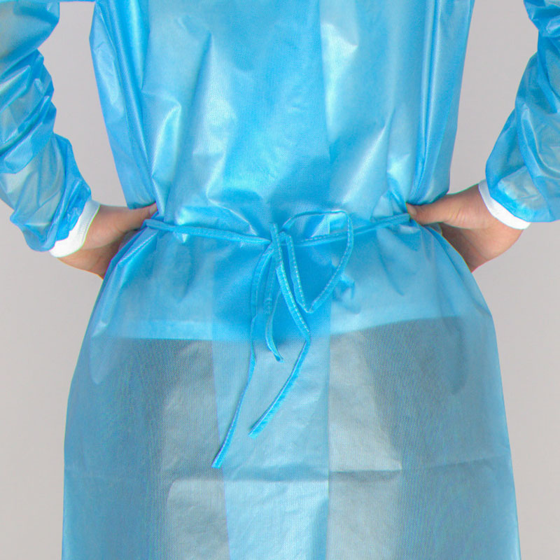 Customized Logo Blue Non-Woven Laminated 45GSM Dust-Proof Disposable PP PE Isolation Gown