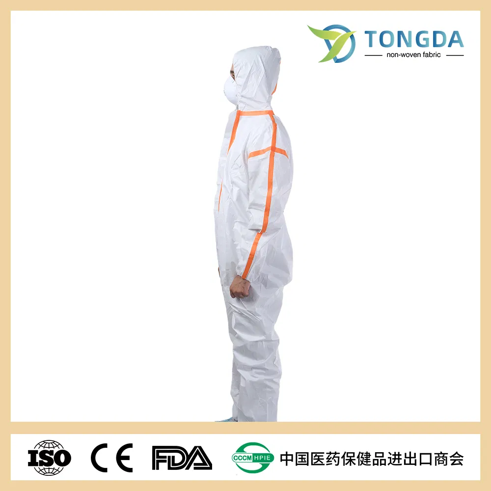 Fully Body Hooded Microporous Liquid Resistant Laminated Non Woven Disposable Coverall