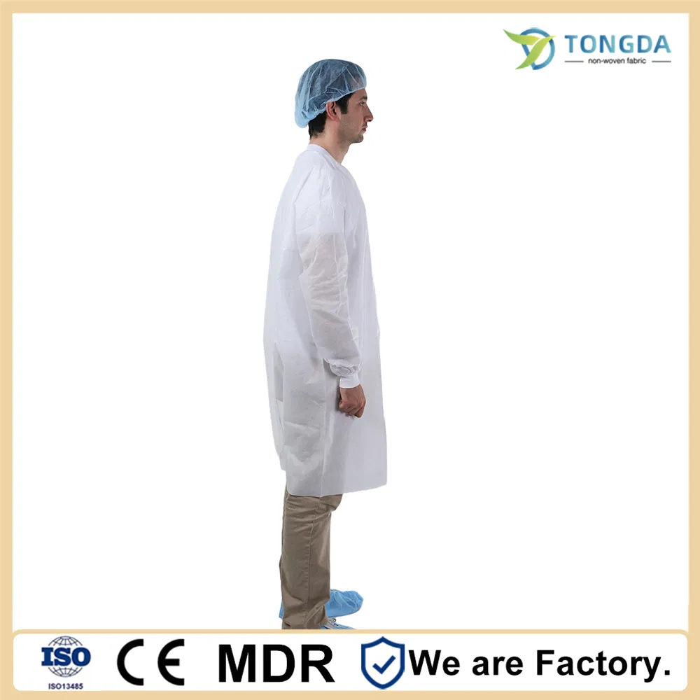 Disposable White Nonwoven Dental Clinic Anti-dust Working Clothing Snap Closure Lab Coat