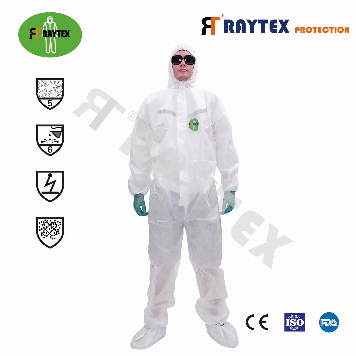 Hot Selling Type5/6 Disposable SMS Coverall Nonwoven Safety Protective Suit with Hood