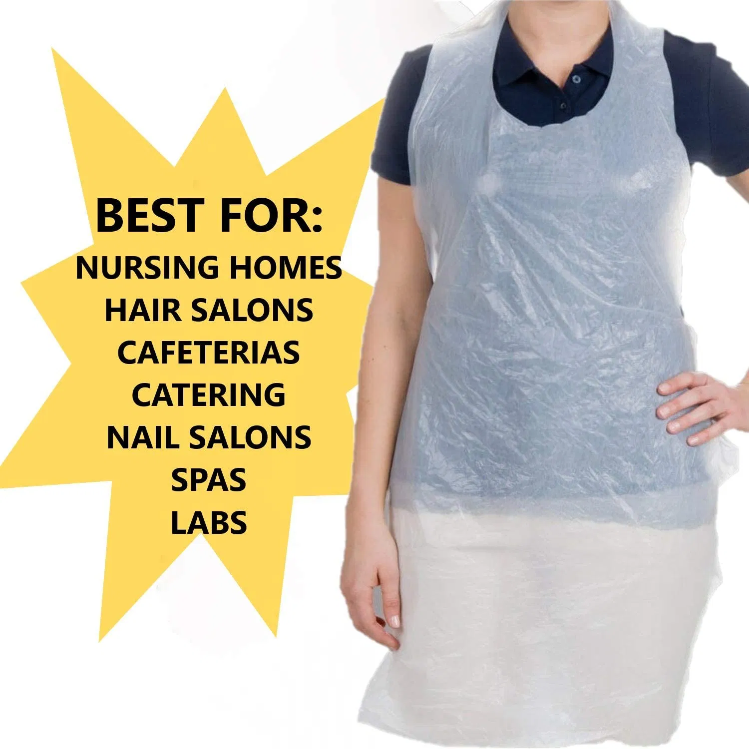 Easy Wear Easy Use Waterproof Eco-Friendly Customized White/Blue/Transparent Disposable PE Apron for Food Industry