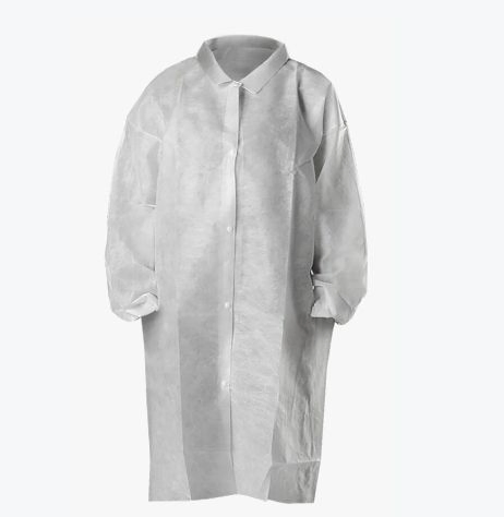 High Quality Disposable Non Woven Long Sleeve Protective Lab Coat with Collar