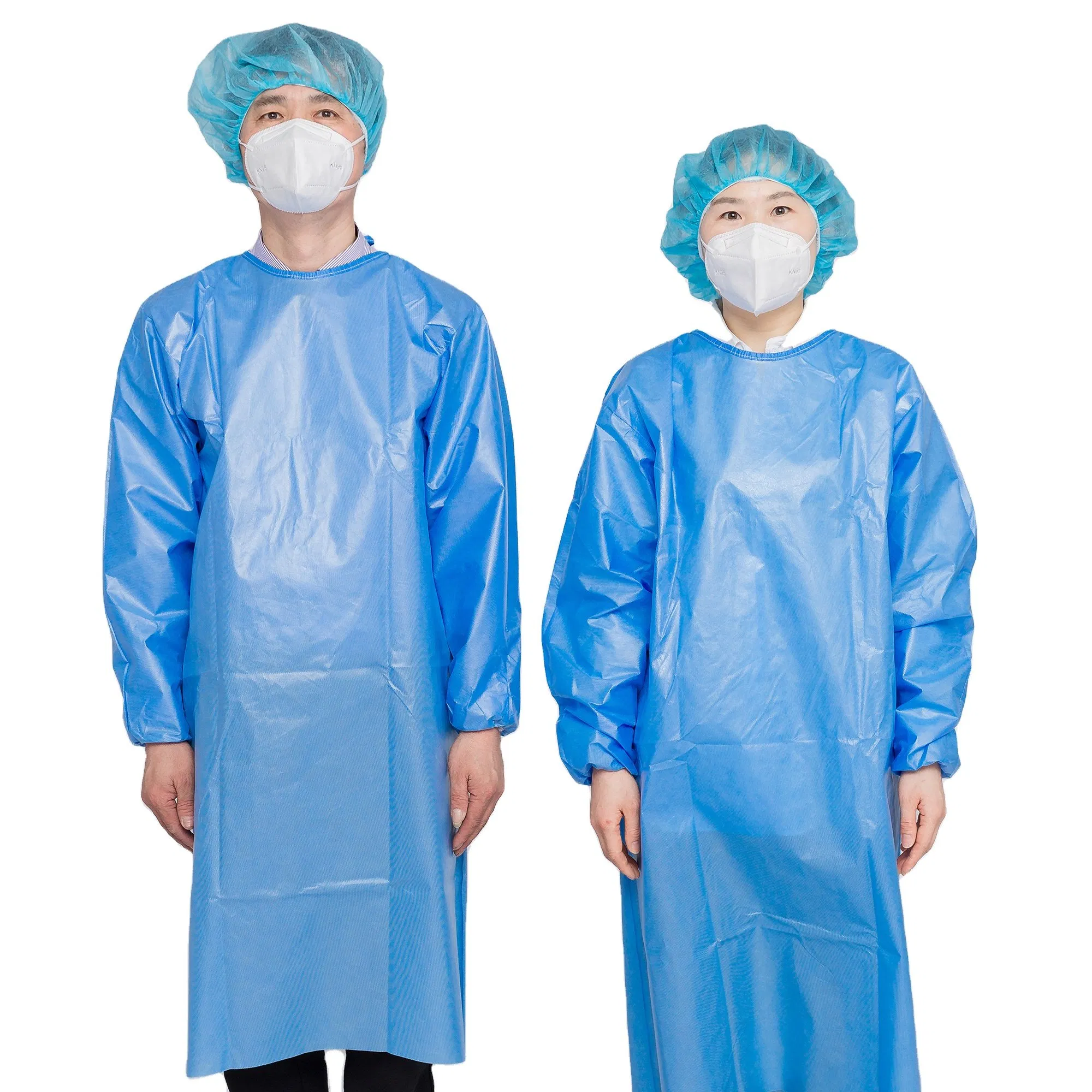 Hot Selling Disposable PP PE Fluid Resistant CE Certified Surgical Gown 35GSM Waterproof Isolation Gown Protective Lab Coat for Hospital
