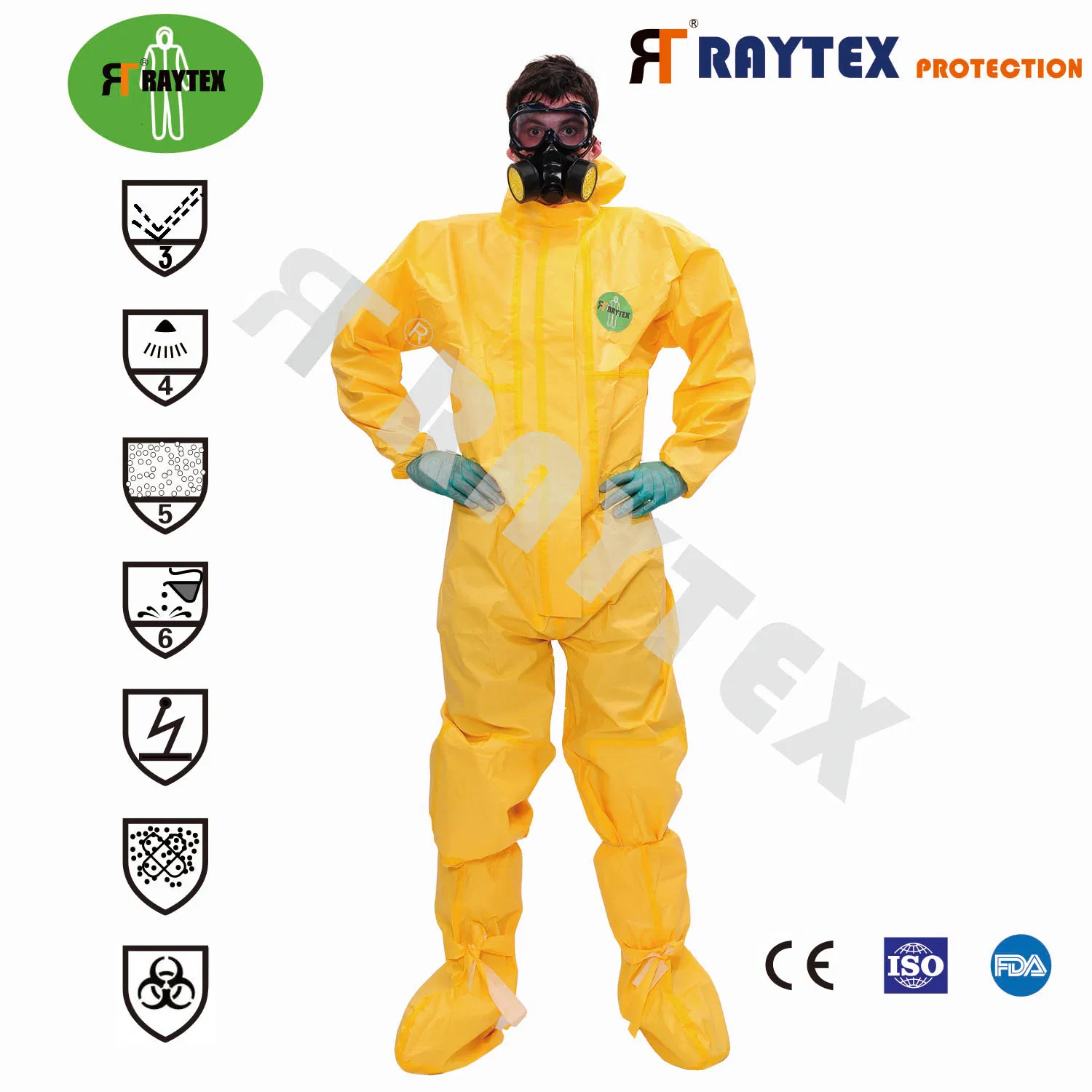 Type3b/4b/5b Disposable Safety Protective Coverall with Hood Protective En14605