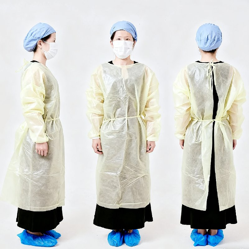 Waterproof Blue/Yellow/White Color Knitted Cuffs Medical SMS/PP/PE Disposable Isolation Gown