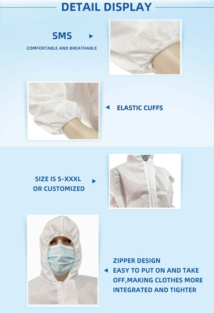 Workwear Coverall Isolation Gown Protective Clothing Disposable Non-Woven Lab Coat 60g