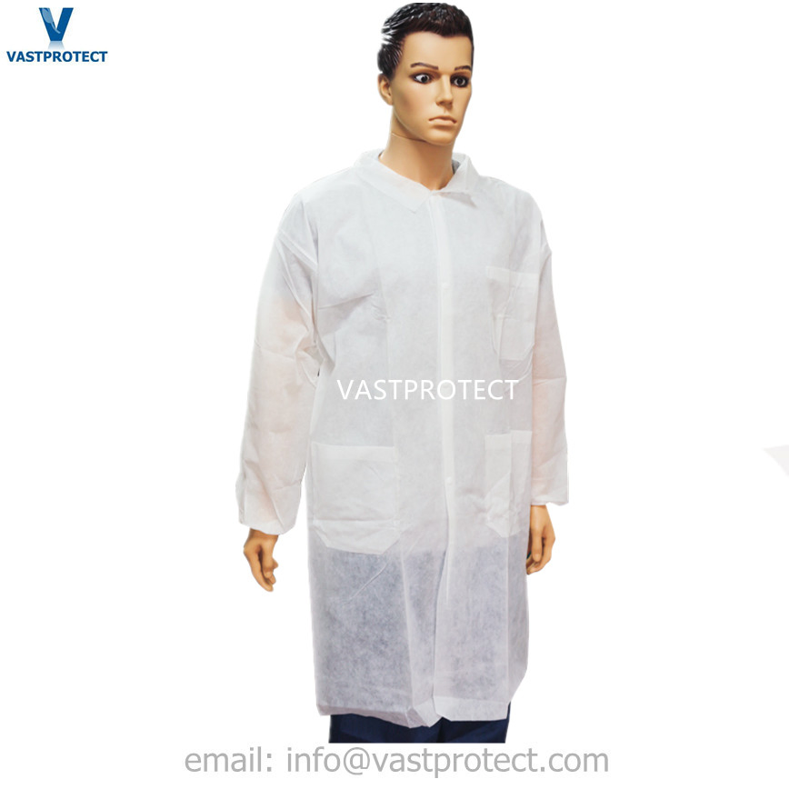 High Quality 100% Polypropylene Visitor Laboratory Coat Jacket Non-Woven PP White Disposable Lab Coat