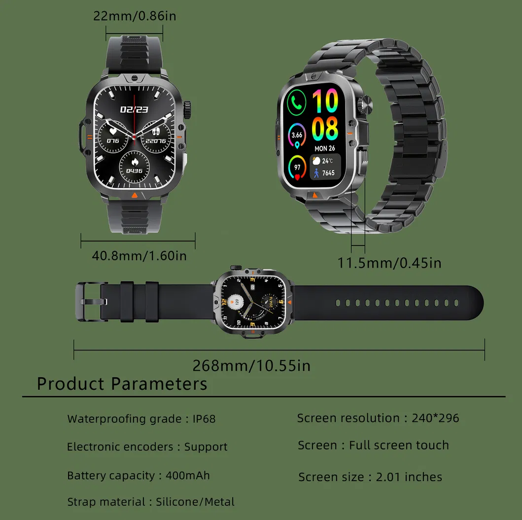 Waterproof Smartwatch with 410mAh Battery and Health Tracking