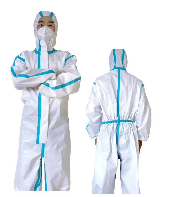 Safety Protective Chemical Microporous Impervious Waterproof Breathable Disposable Non-Woven Clothing Coverall with Hood and Melt Tap for Industry Hospital Lab