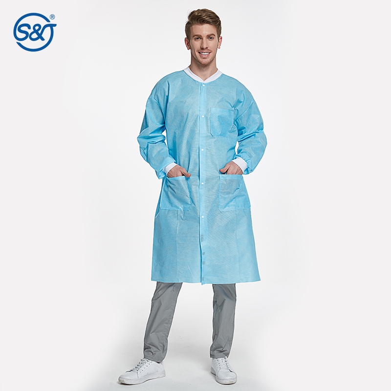 SJ Adult Nonwoven SMS Knee Length Lab Uniform CE High Quality Workwear Suit Unisex Comfortable Latex Free Disposable Lab Coat