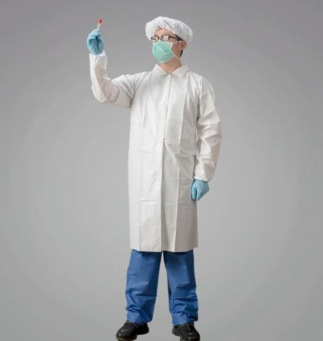 High Quality Disposable Non Woven Long Sleeve Protective Lab Coat with Collar