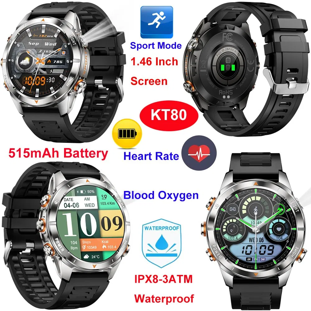 The latest China manufacture IPX8-3ATM waterproof promotion gift bluetooth smart bracelet with heart rate blood oxygen monitoring KT80