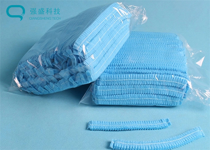 Disposable Blue Non-Woven Strip Clip Cap with Elastic Band
