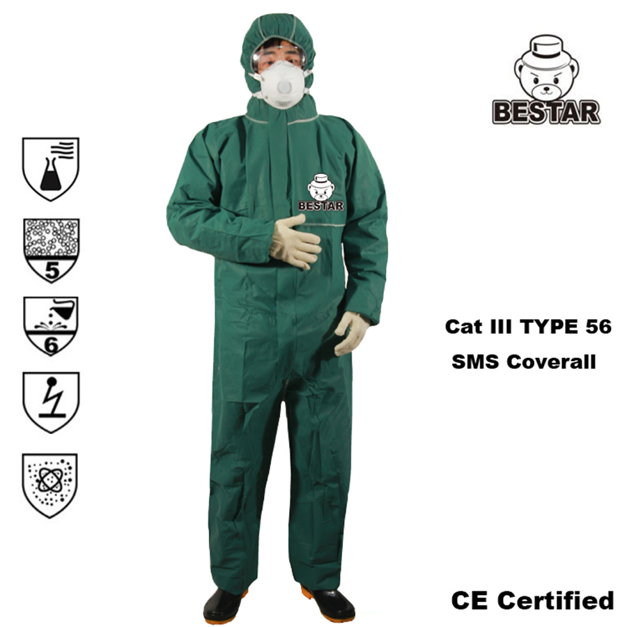 Asbestos Removal Type 56 SMS Disposable Safety Protective Coverall with Hood