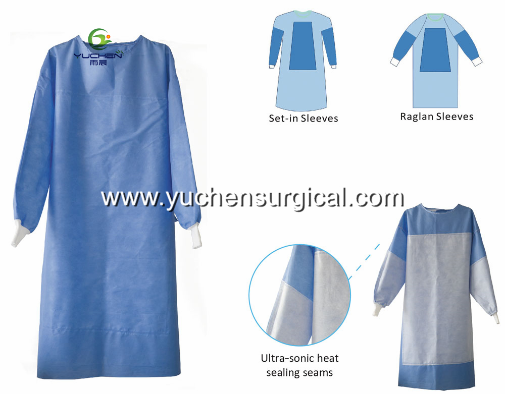 117X153cm Disposable Reinforced Surgical Gown Blue Color SMS Waterproof Blood Fluid Resistant