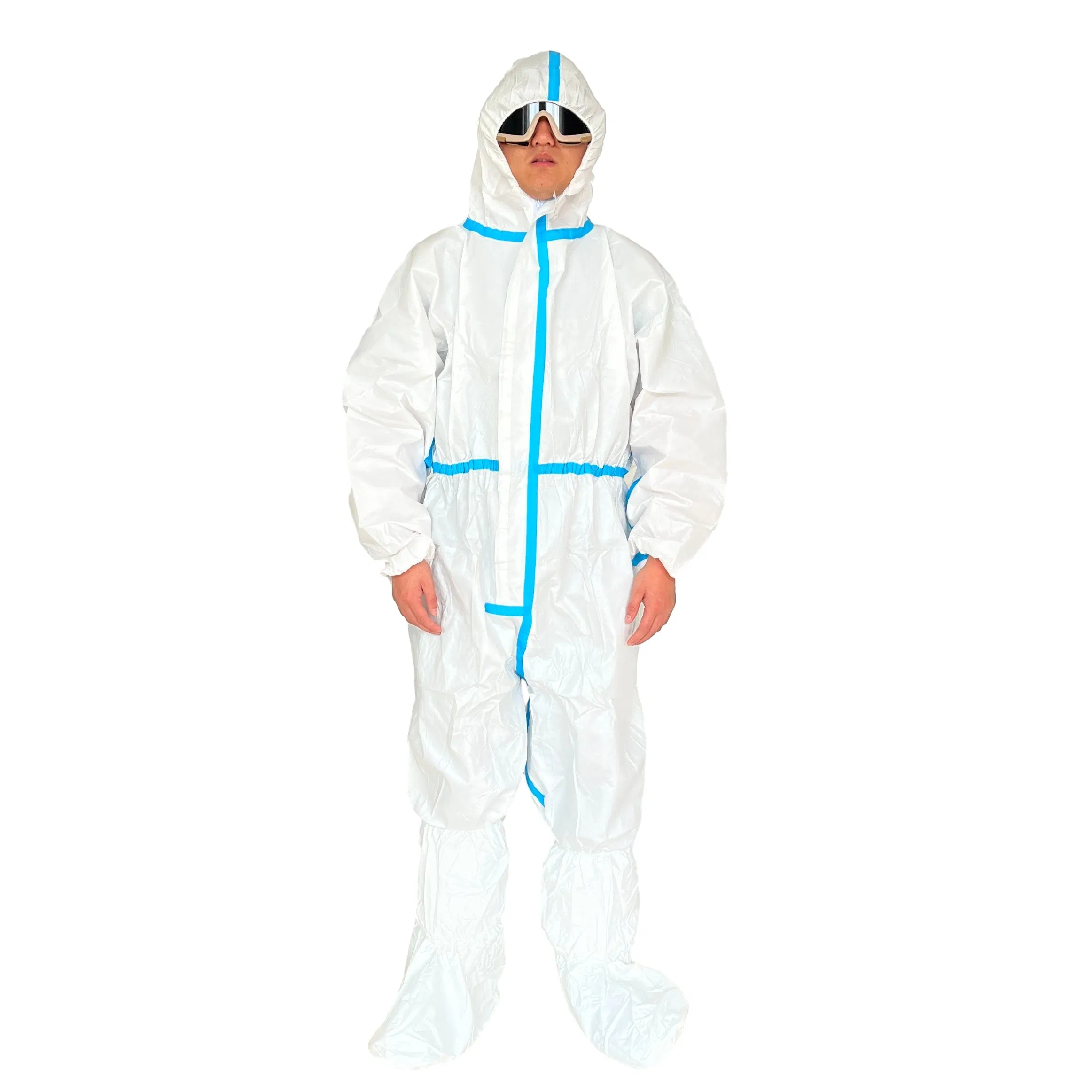 55/60g Coverall Made in China Type5/6 White Color Waterproof Disposable Protective Clothing Microporous Coverall