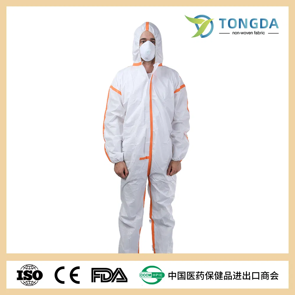 Fully Body Hooded Microporous Liquid Resistant Laminated Non Woven Disposable Coverall