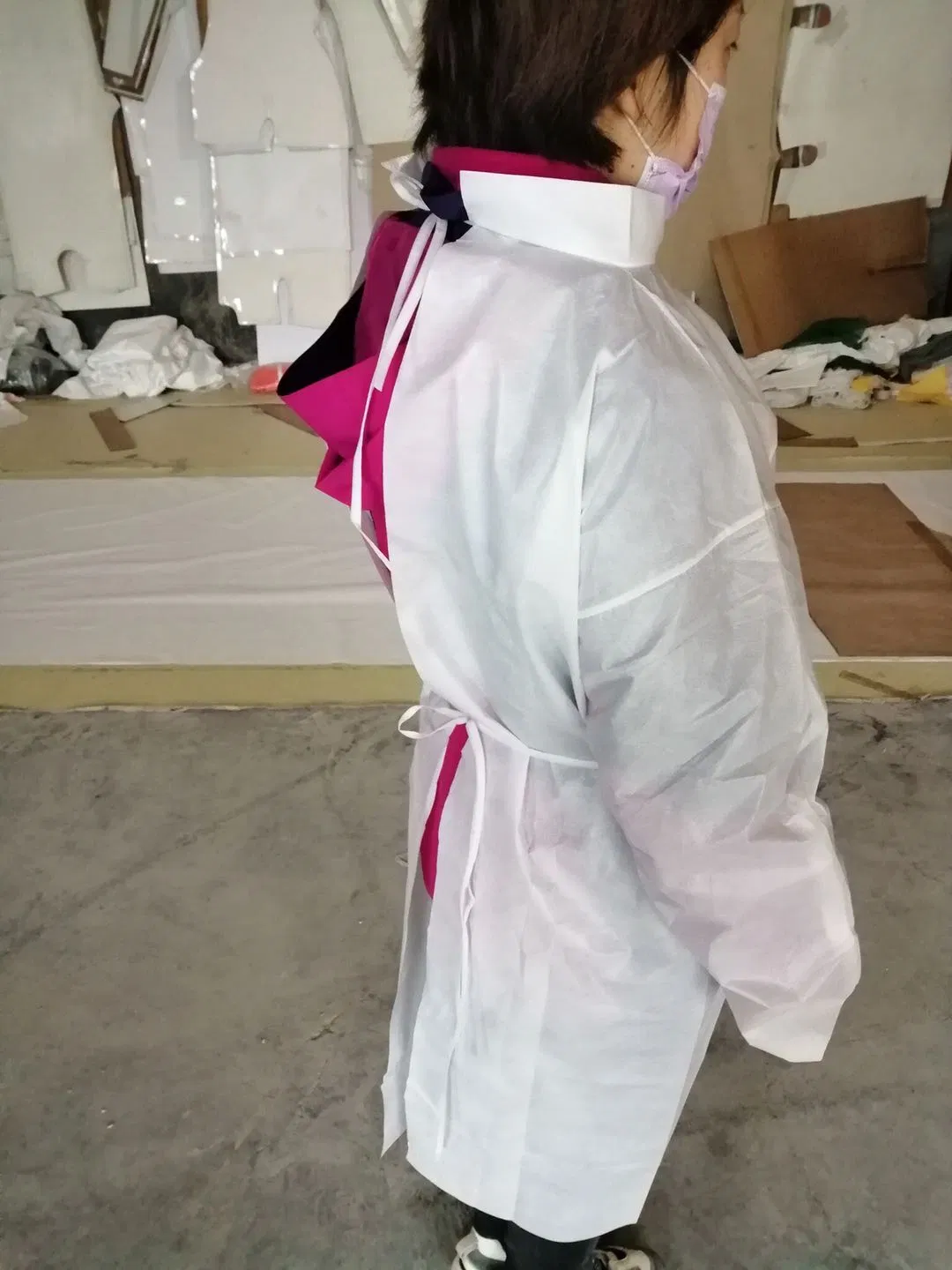 White Polypropylene Nonwoven Fabric Waterproof Safety Non Woven SMS Microporous Protection PPE Suit Disposable Suit Coverall