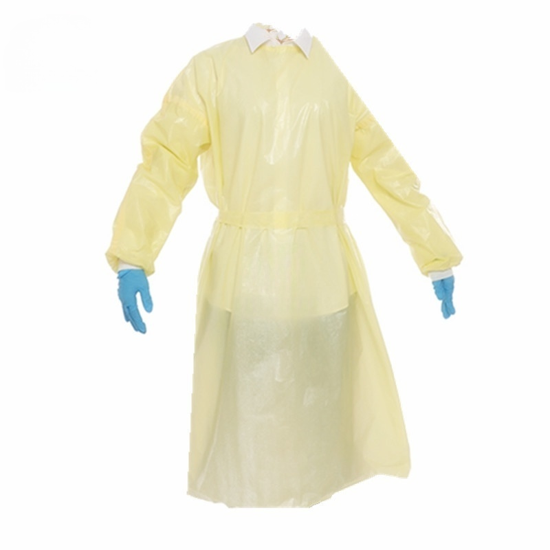 Fluid Impervious CPE Isolation Gown/Disposable Plastic Surgical Gown/Polyethylene Thumb Loop Isolation Gown