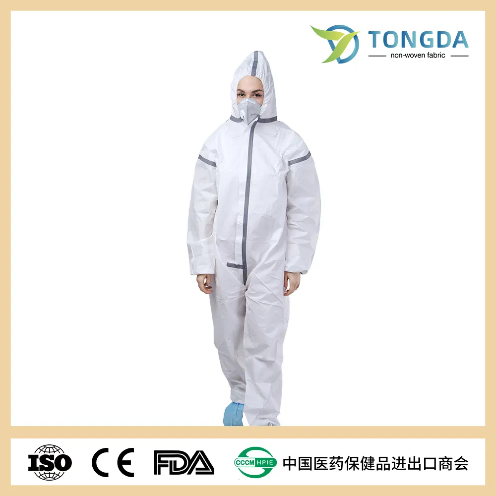 Fully Body Hooded Microporous Liquid Resistant Laminated Non Woven Disposable Coverall