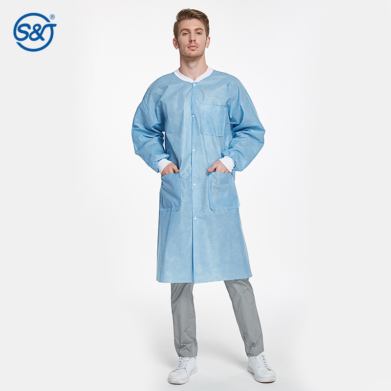SJ Adult Nonwoven SMS Knee Length Lab Uniform CE High Quality Workwear Suit Unisex Comfortable Latex Free Disposable Lab Coat